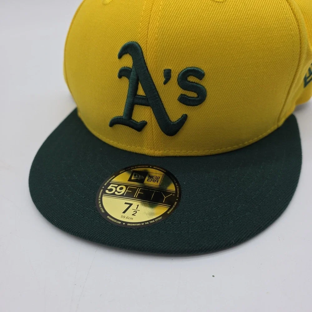 New Era 59FIFTY Oakland Athletics A's Fitted Hat 7‎ 1/2 Yellow Green MLB Cap NWT
